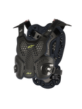 Alpinestars A-1 Roost Guard, motocross brystbeskyttelse, sort antracit med neongule detaljer, perforerede honeycomb-skaller, bio-skum polstring, justerbare stropper, letvægts off-road kropsbeskyttelse