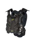 Alpinestars A-1 Roost Guard, motocross brystbeskyttelse, sort antracit med neongule detaljer, perforerede honeycomb-skaller, bio-skum polstring, justerbare stropper, letvægts off-road kropsbeskyttelse