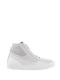 Alpinestars Stated Shoes, urbane motorcykelsko, hvid og Cool Gray, high-top sneaker med ribstrikket ankelkrave, overdel i nubuck og lærred, hvid vulkaniseret gummisål, minimalistisk retrodesign med rød logodetalje på pløsen