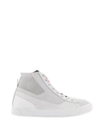 Alpinestars Stated Shoes, urbane motorcykelsko, hvid og Cool Gray, high-top sneaker med ribstrikket ankelkrave, overdel i nubuck og lærred, hvid vulkaniseret gummisål, minimalistisk retrodesign med rød logodetalje på pløsen