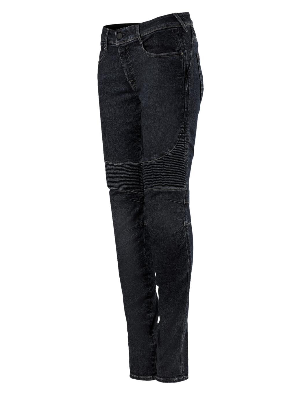 Alpinestars Stella Callie Denim, motorcykelbukser til damer, Black Waxed, slim fit med ribbede harmonikapaneler over knæene, moderne urbant design, set fra siden