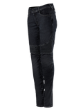 Alpinestars Stella Callie Denim, motorcykelbukser til damer, Black Waxed, slim fit med ribbede harmonikapaneler over knæene, moderne urbant design, set fra siden