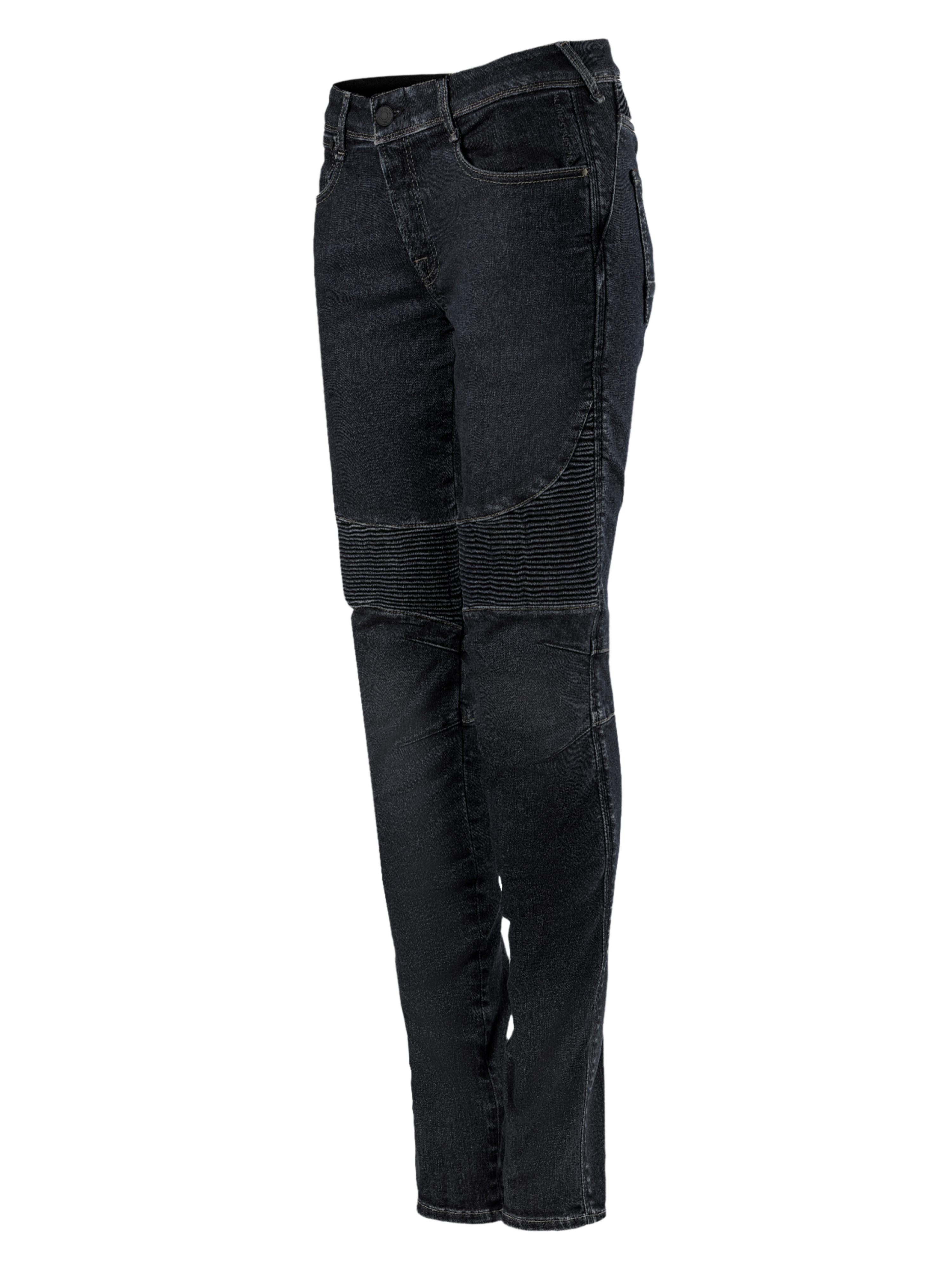 Alpinestars Stella Callie Denim, motorcykelbukser til damer, Black Waxed, slim fit med ribbede harmonikapaneler over knæene, moderne urbant design, set fra siden