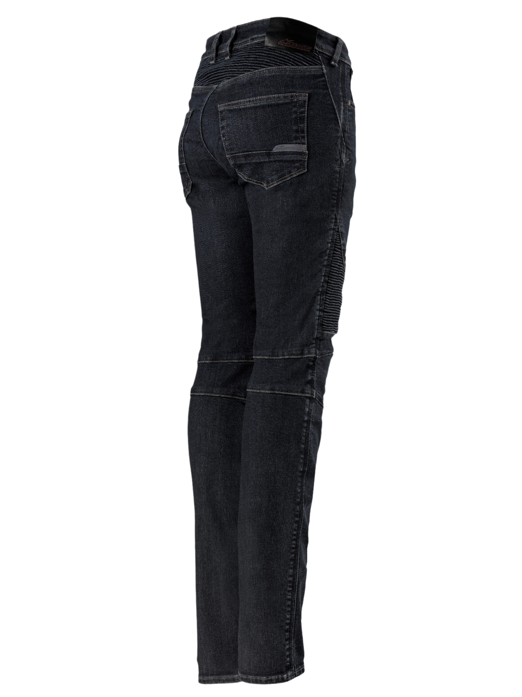 Alpinestars Stella Callie Denim, motorcykelbukser til damer, Black Waxed, bag- og sideprofil med harmonika-strækpaneler i taljen og på knæene, slim fit med baglommer og logomærke