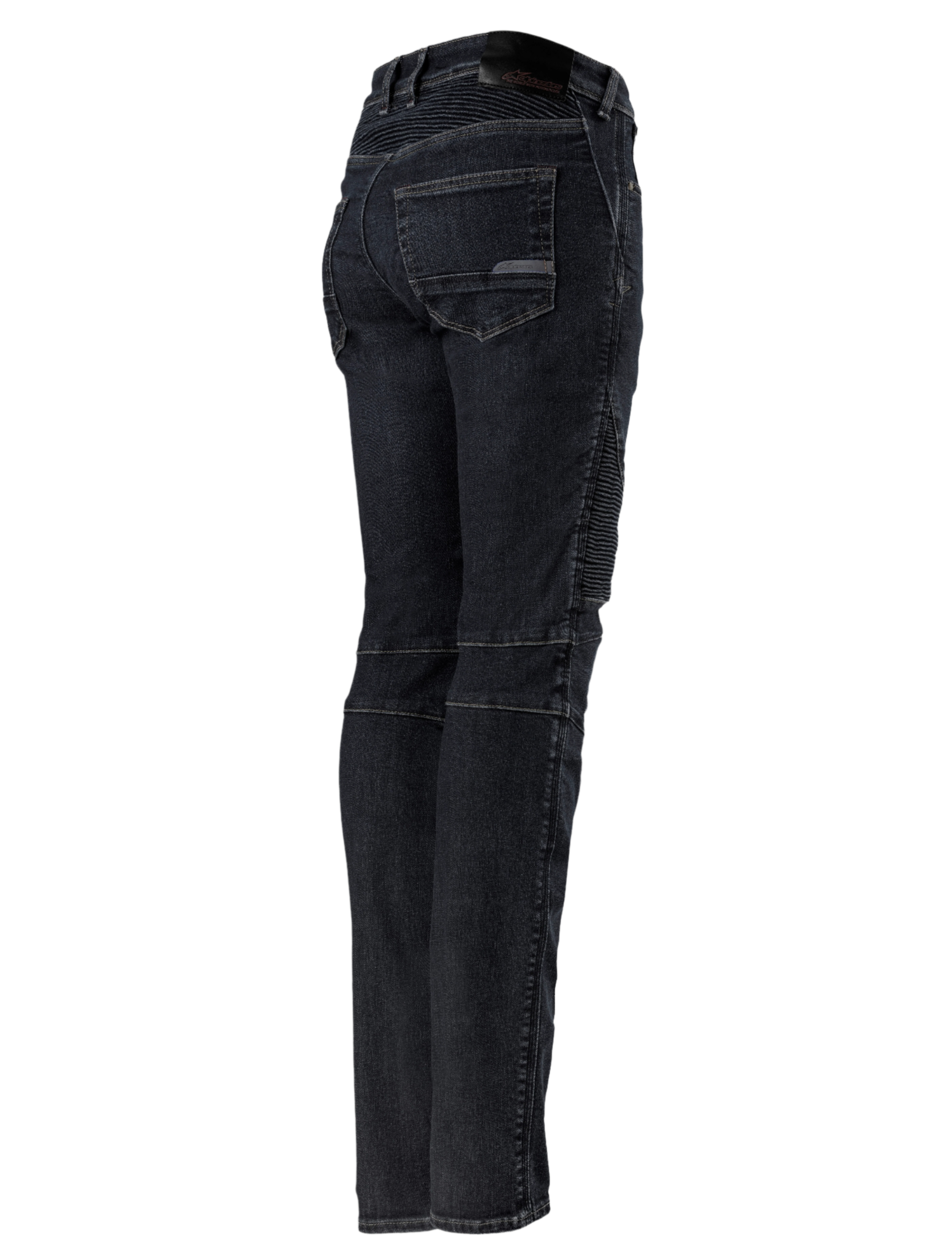 Alpinestars Stella Callie Denim, motorcykelbukser til damer, Black Waxed, bag- og sideprofil med harmonika-strækpaneler i taljen og på knæene, slim fit med baglommer og logomærke