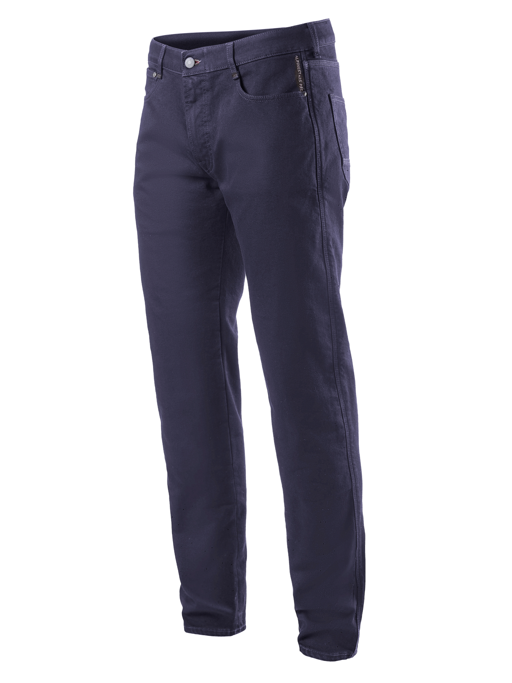 Alpinestars Copper V2 Denim Pants Short Length, motorcykeljeans, Rinse Blue, klassisk design med lige ben, knap- og lynlåslukning, forlommer med møntlomme, bæltestropper, slidstærk denimkonstruktion