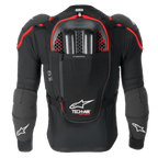 Tech-Air® Off-Road motorcykel-airbag set bagfra i sort og rød med Nucleon CELL-rygbeskytter og væskelomme.
