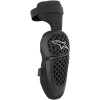 Alpinestars Youth Bionic Plus knæbeskyttere, sort, beskyttelse til motocross og off-road, skal med honeycomb-mønster og hvidt stjernelogo, justerbar lukning med to remme, 3D mesh-bagside for ventilation