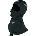 Alpinestars Vinter Touring Balaclava, sort motorcykelbasislag med vandtæt halskrave og hvide logoer.