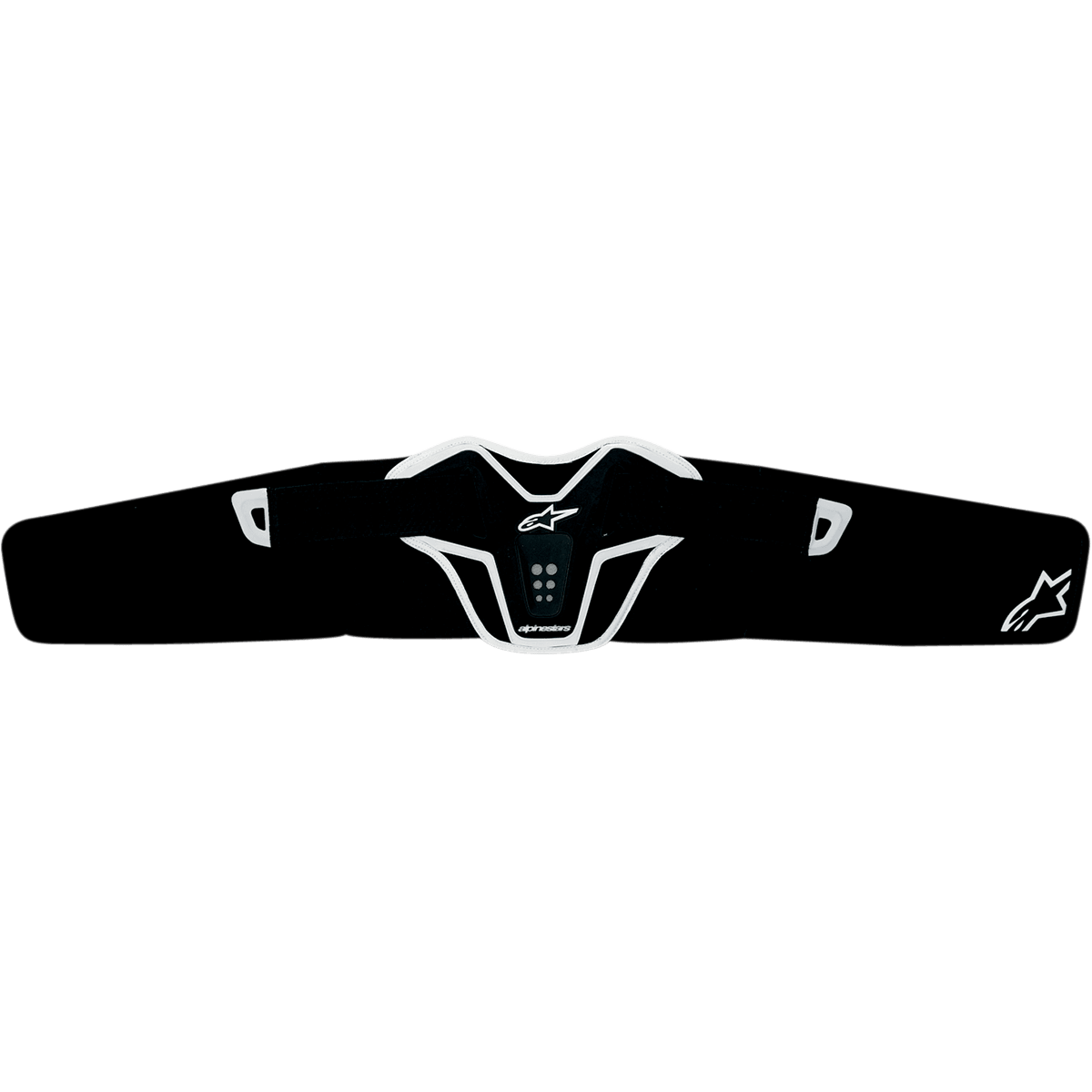 Alpinestars Saturn nyrebælte, motorcykel-nyrebælte, sort og hvid, ergonomisk buet design med forstærket TPR-panel, ventilationsindhak og Alpinestars-logo, letvægts off-road beskyttelsesudstyr
