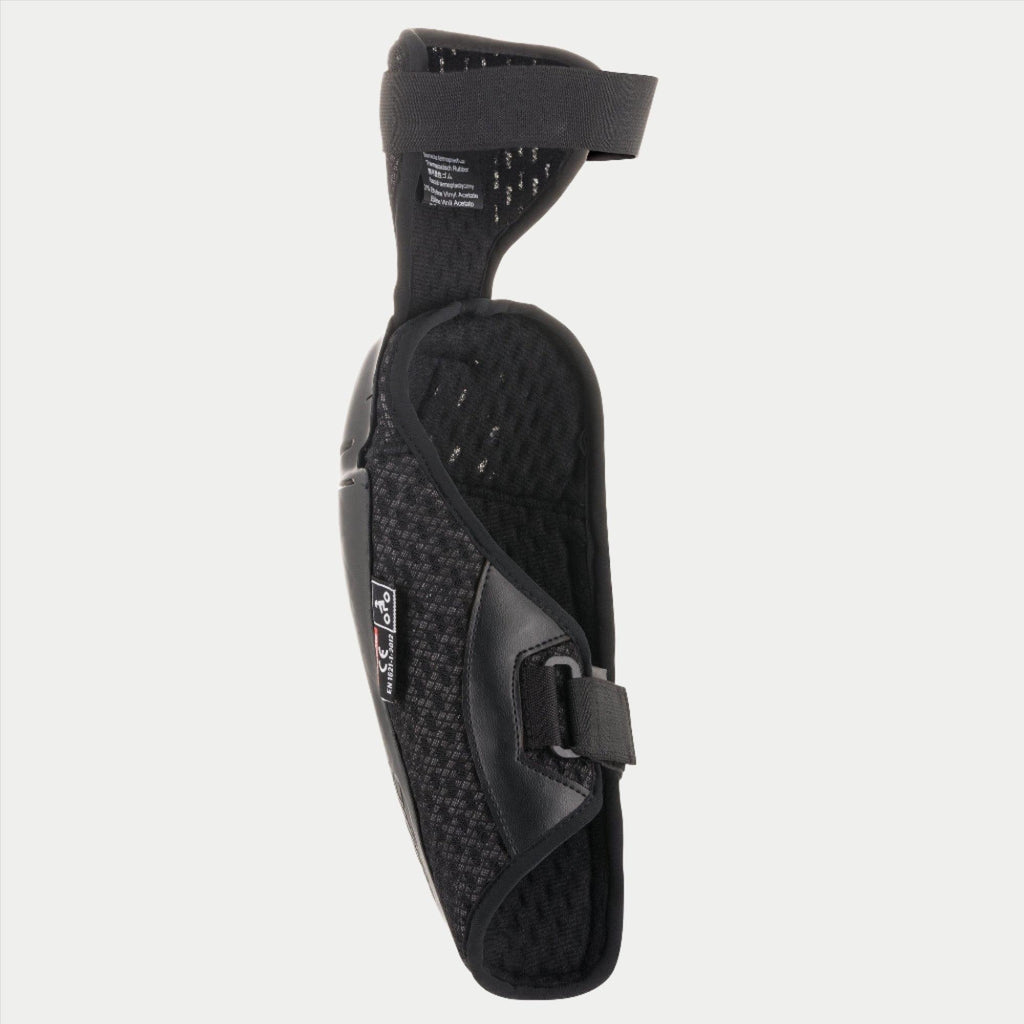 Alpinestars Youth Bionic Plus albuebeskytter, sort, indvendig visning med åndbar 3D-mesh-foring og dobbelt velcro-strop-lukning, letvægts ergonomisk design til motocross-beskyttelse til unge