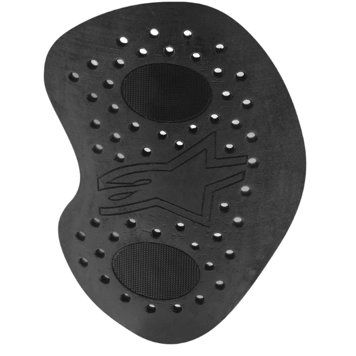 Alpinestars Nucleon KR-H hoftebeskytter, sort beskyttelsesindsats til motorcykel, perforeret skumdesign med præget stjernelogo, ergonomisk form for slagbeskyttelse og ventilation