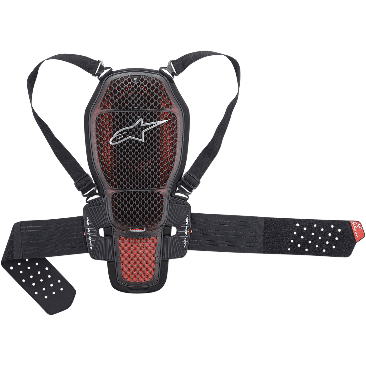 Alpinestars Nucleon KR-1 Cell rygbeskytter, rygbeskyttelse til motorcykel, gennemsigtig smoke og rød, gitterstruktureret skal i hård plast, justerbare skulderstropper og nyrebælte, åndbar mesh- og Bio-Foam-konstruktion