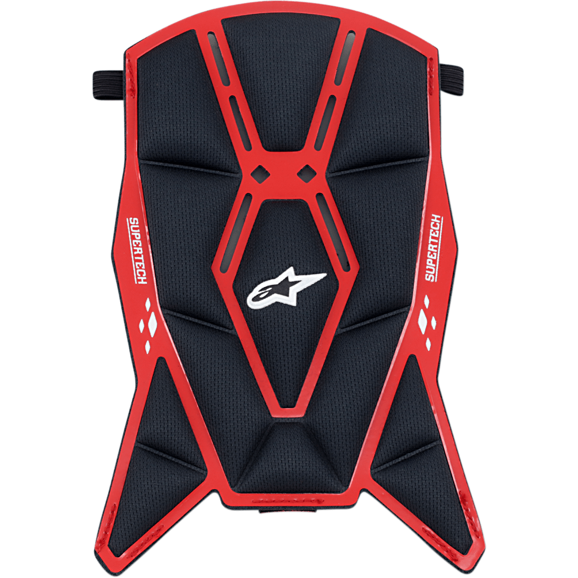 Alpinestars Supertech M10/M8 hjelm toppolstring, udskiftelig hjelmforing, sort og rød, polstret mesh-konstruktion med rød geometrisk ramme, hvidt Astars-logo og Supertech-branding, designet til komfort i motocrosshjelme