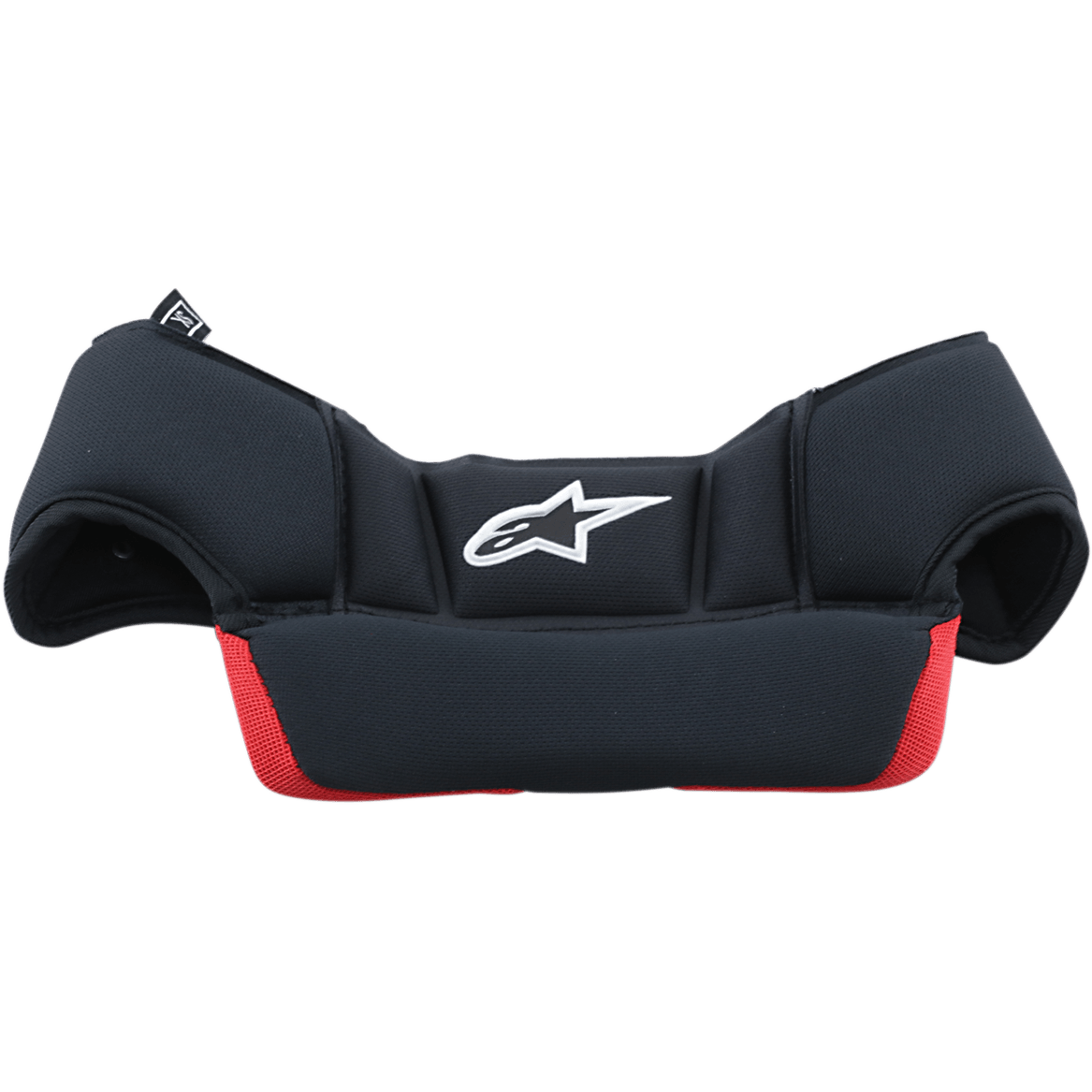 Alpinestars Supertech M10/M8 hjelm kronepuder, udskifteligt tilbehør til hjelm, sort og rød, med hvidt Alpinestars-logo, blødt polstret mesh-materiale med en buet ergonomisk form for indvendig pasform