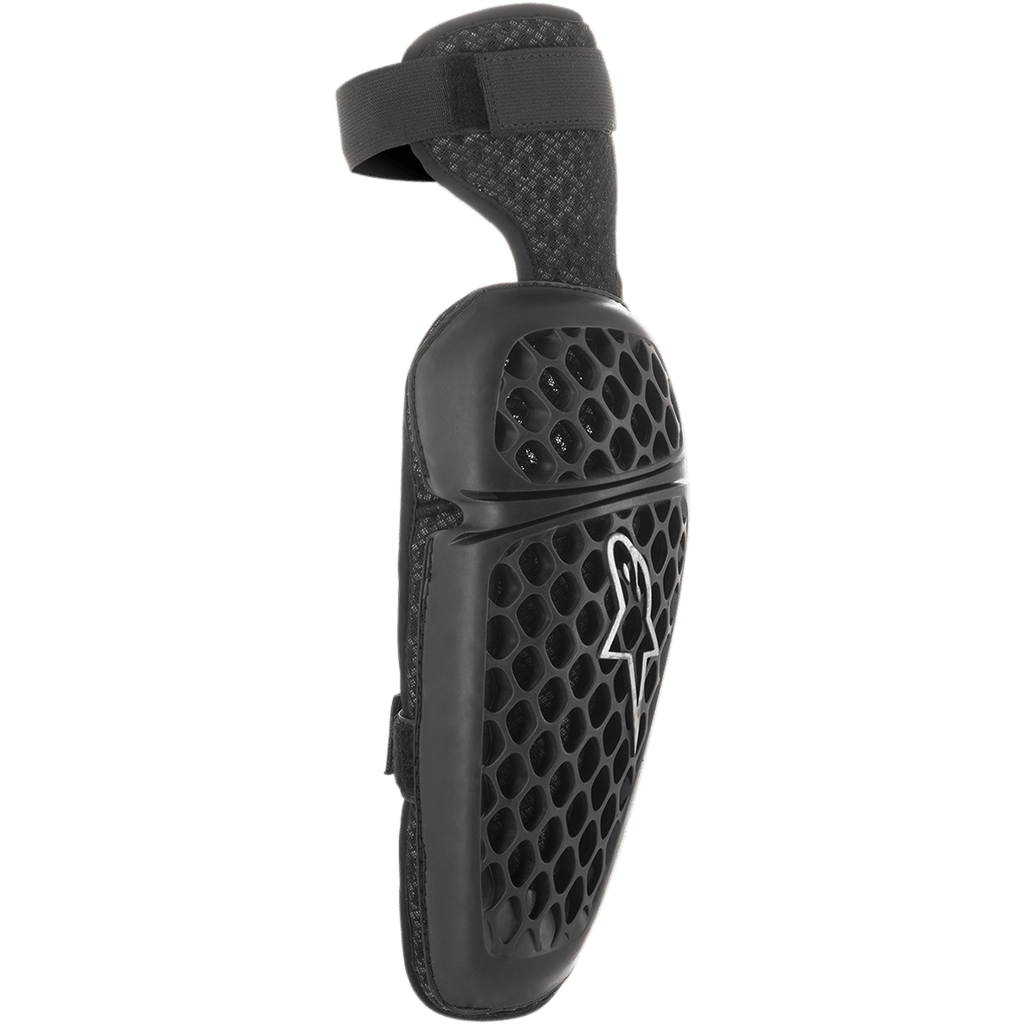 Alpinestars Youth Bionic Plus albuebeskytter, sort, yderskal med honeycomb-mønster og hvidt Astar-logo, dobbelt strop-lukkesystem, ergonomisk motocross- og off-road-beskyttelse til unge