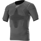 Alpinestars Roost basislag-top, antracitgrå sort kortærmet performance-trøje, tekstureret ribstof med sort geometrisk mønster, tætsiddende atletisk design til motocross og terrænkørsel